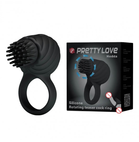 PRETTY LOVE Male Brush Type Rotational Delay Cock Ring (Chargeable - Black)